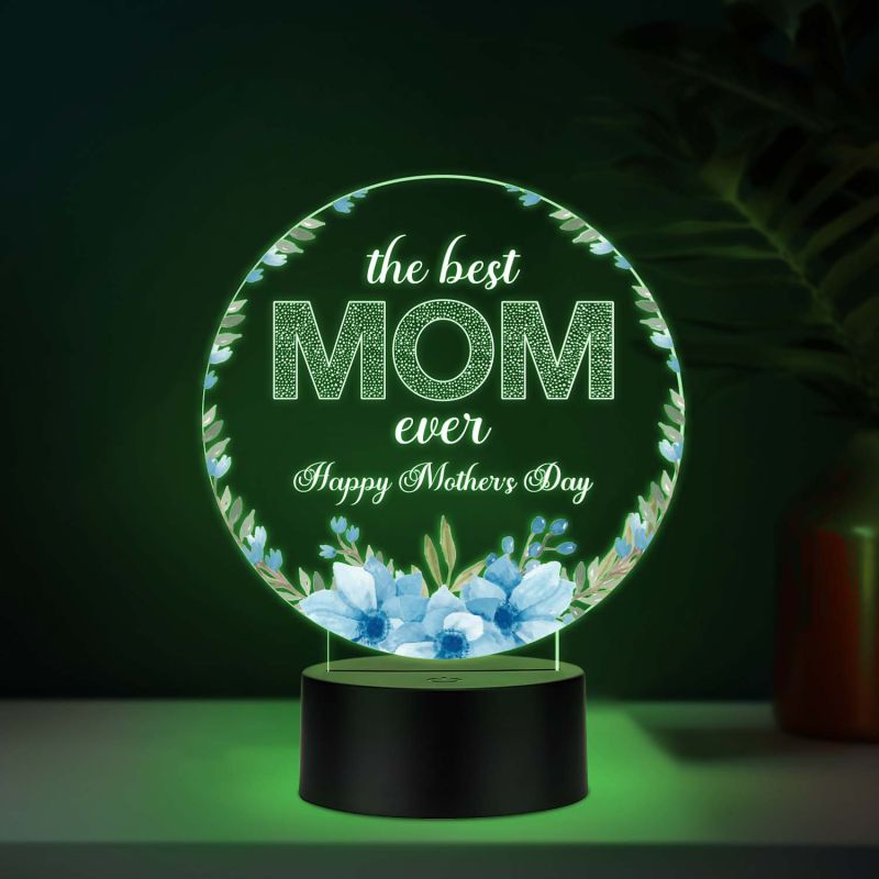 Best Mom Ever Acrylic LED Lamp with UV Print – Multicolor Mother’s Day Gift Night Light USB Powered